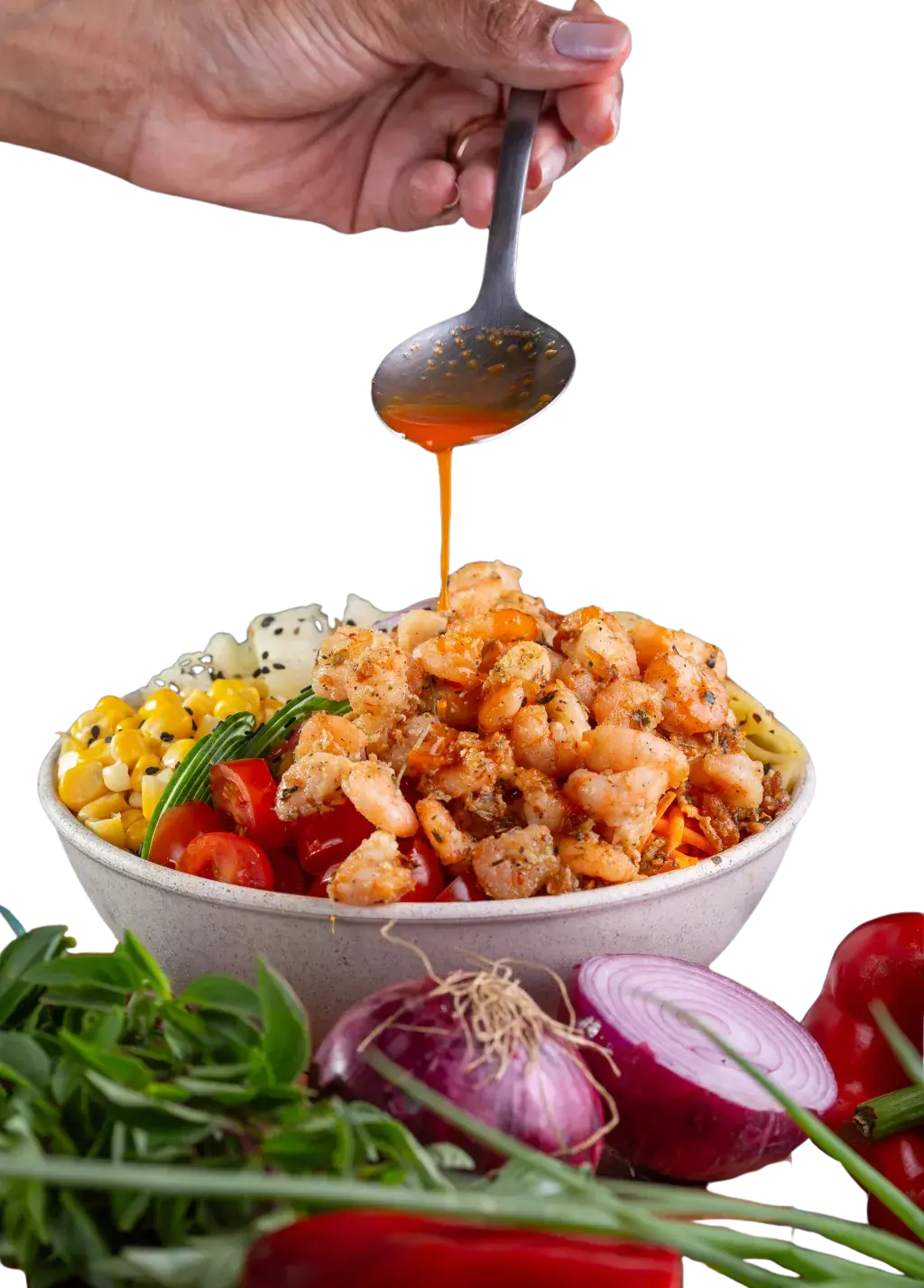Bowl de camarão com molho